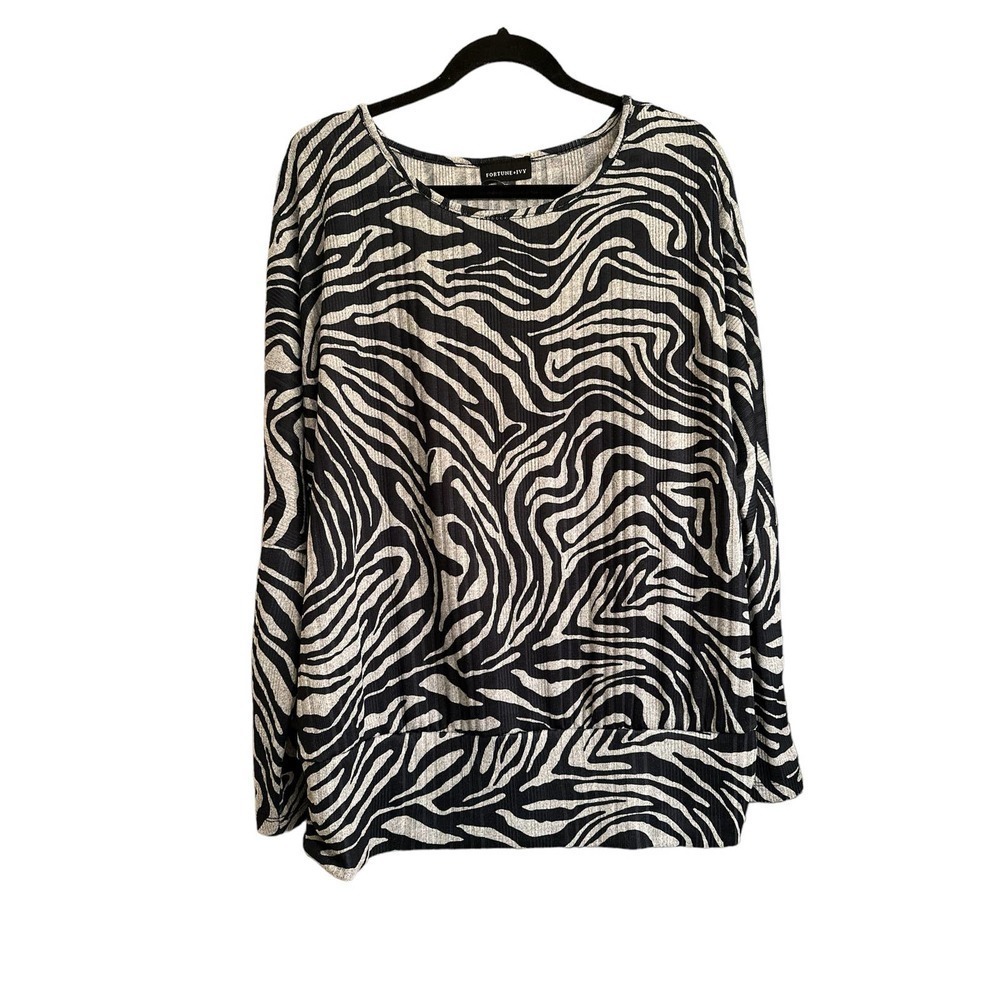 Fortune & Ivy Zebra Print Jersey Blouson Top size XXL